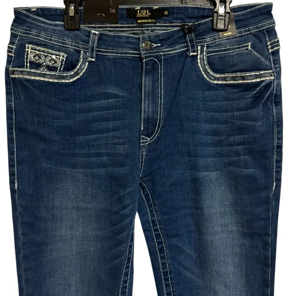 Lucky & Blessed Embroidered Dark Wash Mid Rise Bootcut Jeans NWT - Picture 4 of 12